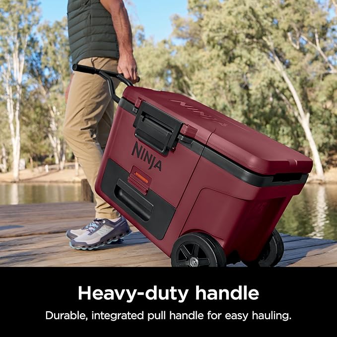 Ninja | Cooler | FrostVault 45QT Cooler with Wheels | Insulated with Temp Dry Storage Drawer | Keeps Ice Cold for Days | for The Beach, Camping, Picnics & More | Canyon Red | FB245MR