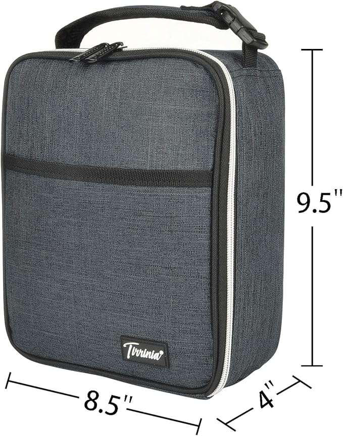 Tirrina Insulated Lunch Box for Men Women, Portable Thermal Small Lunch Bag for Office Work Picnic, Reusable Compact Lunchbox Cooler Tote for Adults,Charcoal