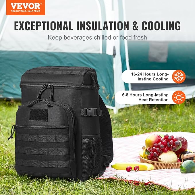 VEVOR Tactical Backpack Cooler, 25L Lunchbox for Work Insulated Leakproof with MOLLE, Lunch Cooler Box with Storage Bags, Lunch Bags Soft Cooler for Office, Picnic, Hiking, Beach, Camping
