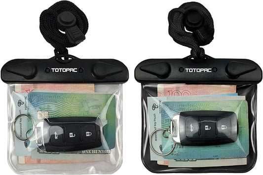 2Pack Waterproof Car Key FOB Case Floating Wallet Pouch for Remote Keys ID Credit Card Cash Money Submersible Dry Bag Holder (2, Black + Transparent)