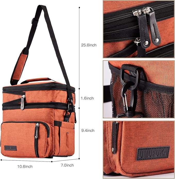 Men's Double/Women's Compartment Lunch bag, Insulated Lunch Cooler Tote 2 Roomy Large Reusable Water-resistant Lunch box (Orange)