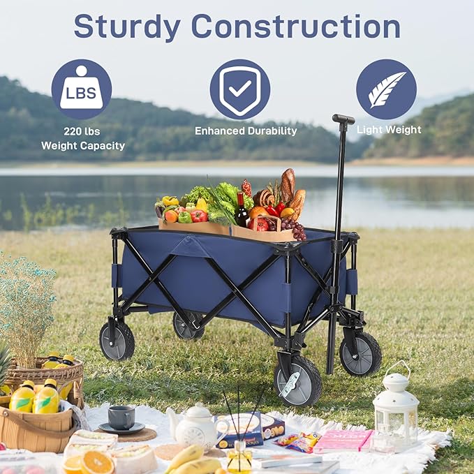 Collapsible Wagon with Big Wheels for Sand, Grocery, Garden, Park, Picnic, Camping, Beach Trip