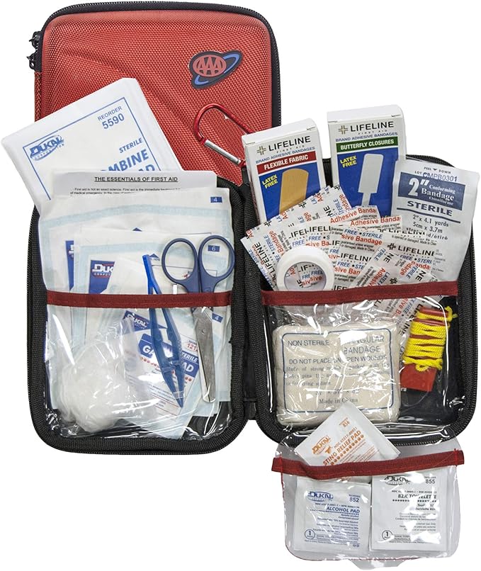Lifeline -4184AAA AAA 85 Piece Commuter First Aid Kit packaged in compact hard shell foam carry case, ideal for emergency use in cars, camping, hiking, or offices alike , Red