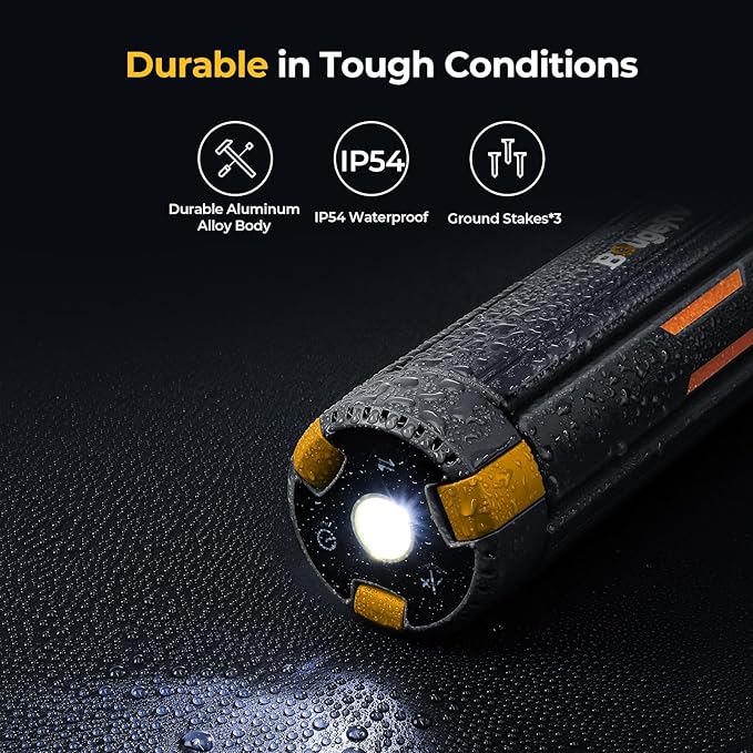 BougeRV Telescopic Camping Light, 15600mAh Collapsible Outdoor Light, Rotatable Electric Lantern, IP54 Waterproof Flashlight, Cordless Camping Tent Lamp for Emergency, Camping, Hiking(Black)