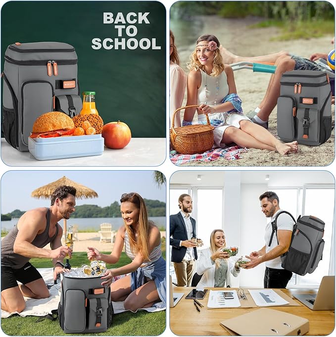 Insulated Cooler Backpack,33 Cans Multifunctional Double Deck Leakproof Cooler Bag with Sternum Strap,Large Capacity Lightweight Travel Camping Beach Backpack