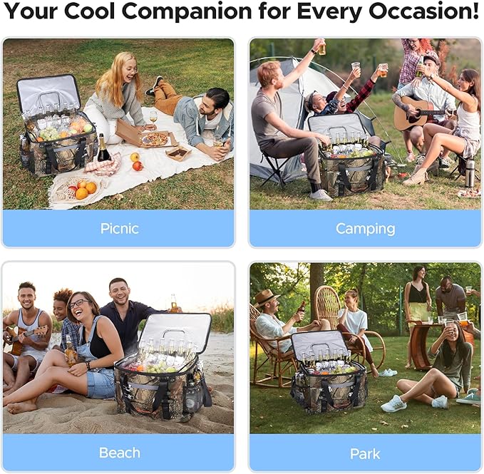 Insulated Cooler Bag 48/75 Cans, Soft Sided Portable Lunch Bag Coolers w/Zippered Top, Leak Proof PVC Interlayer, 5-Layer Insulation Large Ice Chest Bag for Travel, Camping, Beach, Picnic