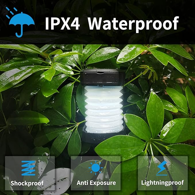 Solar Collapsible Lantern,3-Pack Collapsible LED Camping Lantern,Portable USB Rechargeable Lamp for Power Outages,Emergencies,Hurricanes,Tent Lighting,Hiking,Backpacking Gear(Black)