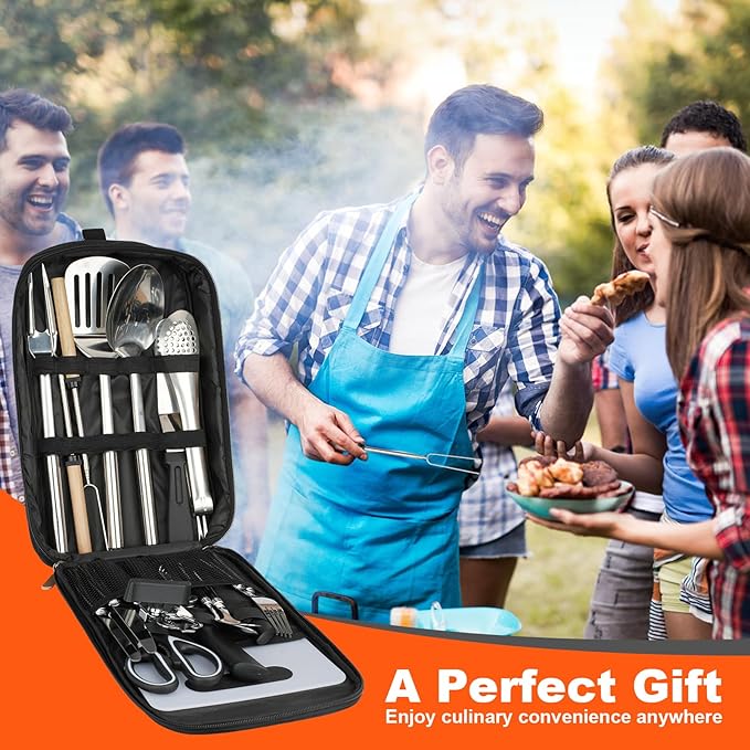 aiGear Camping Kitchen Utensil Set 27 Piece Portable Cookware Kit for BBQs, Outdoor Cooking, Picnics, and Adventures Camping Cookware Kitchenware Storage
