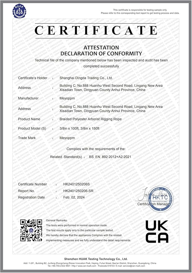 Braided Polyester Arborist Rigging Rope (3/8 inch x 150 feet), High Strength Arborist Rigging Rope for Outdoor Rock Climbing, Mountain Climbing, Hiking, etc