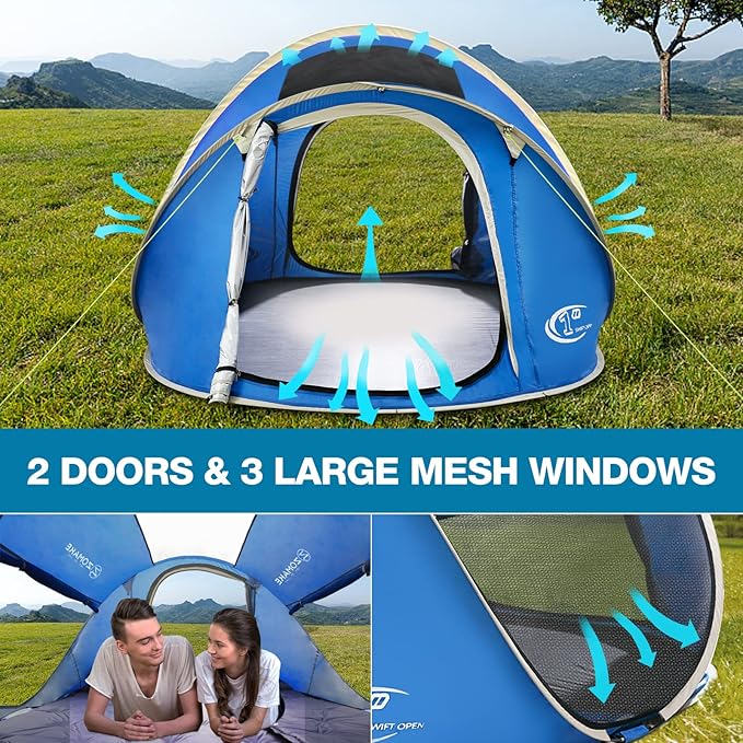 Easy Pop Up Tent 2-4 Person Waterproof - Pop-Up Camping Tents Automatic Tent Throw Pop Up Instant Flip Pop Tent for Camping,by ZOAMKE
