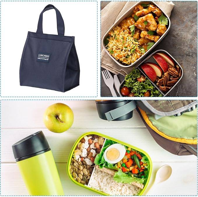 PATIKIL Insulated Lunch Bags, 8"x5"x9" Reusable Bento Bags Thermal Lunch Tote Portable Food Containers Bag for Men and Women, Dark Blue