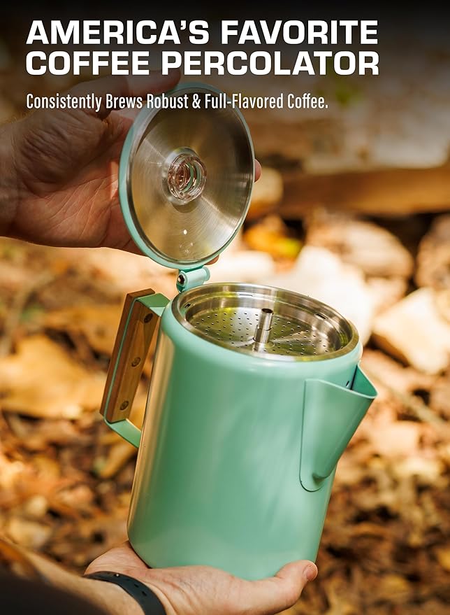 COLETTI Bozeman Camping Coffee Pot — Camping Coffee Makers, Coffee Percolator – America's Sleekest Percolator – NO Aluminum or Plastic (Seafoam)