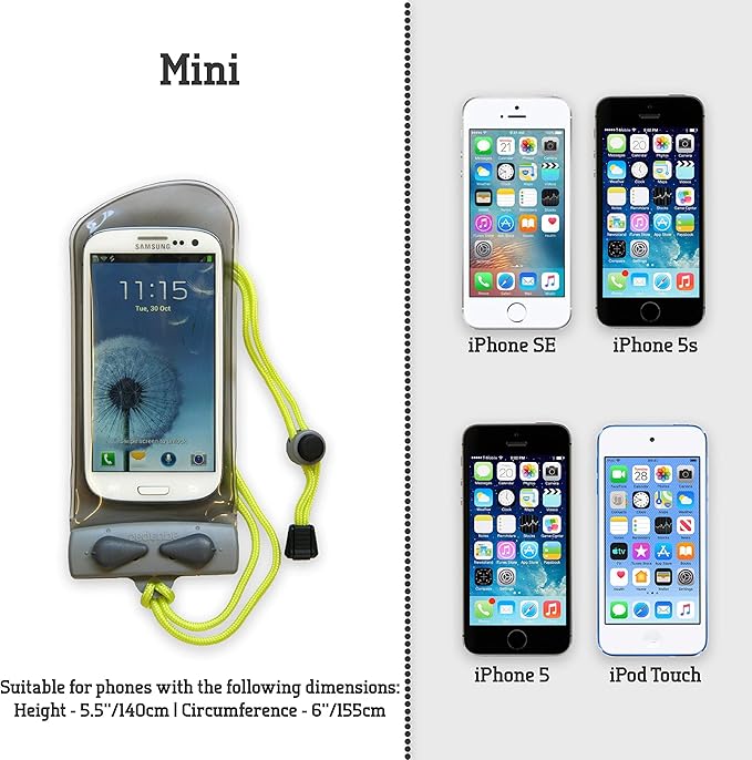 Aquapac Waterproof Phone Case, Mini, Grey, Lanyard, iPhone and Android, Made in The UK, Hiking, Mountain Biking, Running Accessory, Travel Essential, 5 Year Warranty. IPX8 Certified to 30 ft deep.