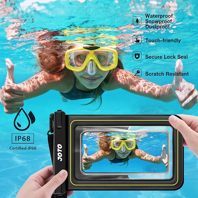 JOTO [IP68 Floatable Large Floating Waterproof Phone Pouch Up to 10", Underwater Phone Case Cellphone Dry Bag for iPhone 16 15 14 13 12 11 Pro Max Xs Max XR X 8 7 Plus SE/Galaxy S24 S23 S22 -Black