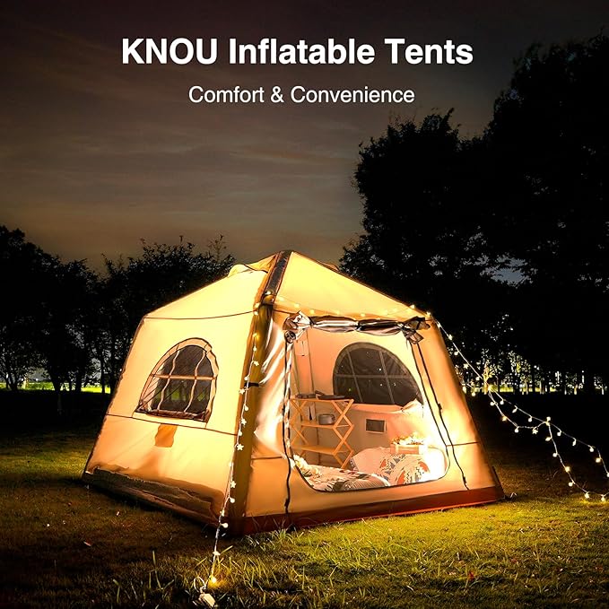 2025 Upgraded 100% Waterproof Inflatable Camping Tent, Large Blow-Up Air Tent, No Assembly Needed Luxury Glamping House, Oxford Fabric