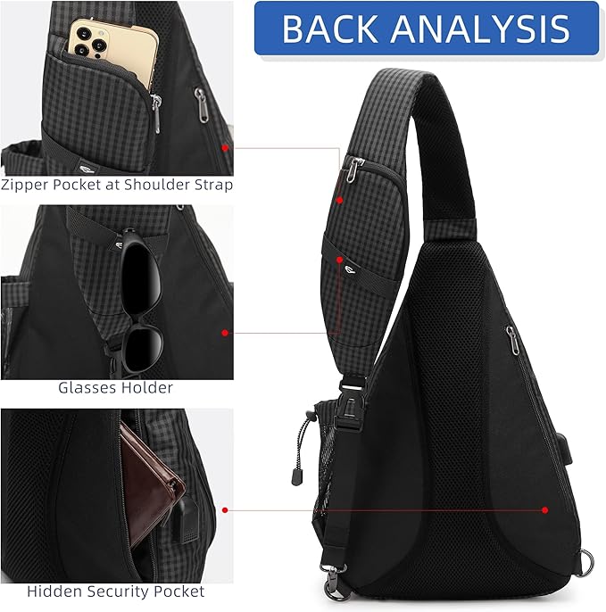 Water-Proof Sling bag/Crossbody Backpack/Shoulder Bag with USB Charging Port for Travel, Hiking, Cycling, Camping