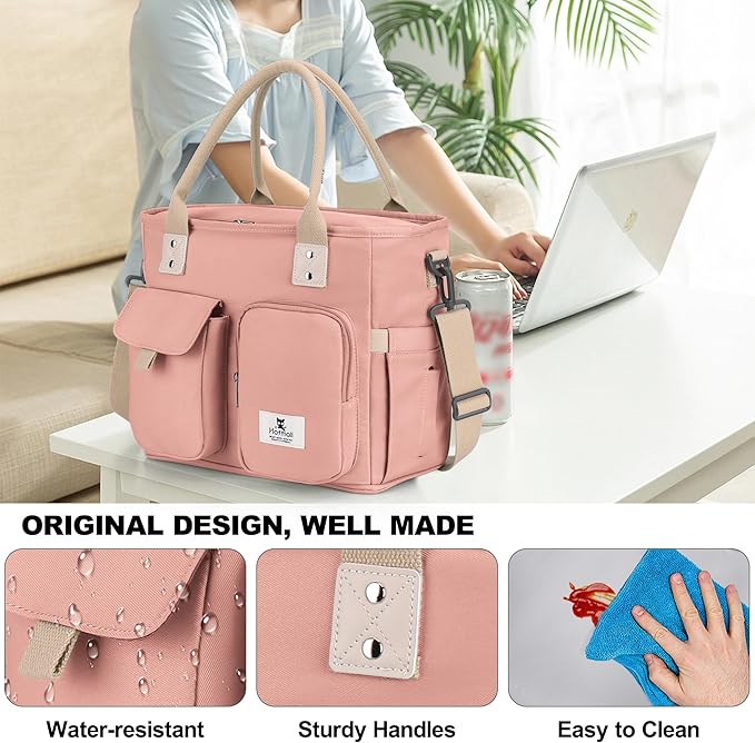 Hafmall 16L Large Pink Lunch Bag for Women, Loncheras para Mujer, Insulated Adult Lunch Tote Box for Work, 4.5Gallon