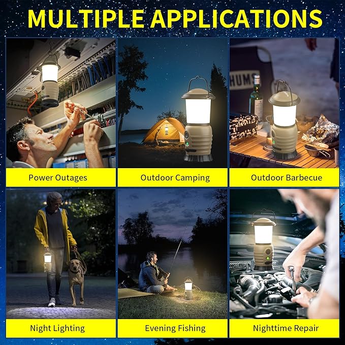 Camping Lantern Rechargeable, Portable LED Camping Lantern - 4000mAh Battery Powered Tent Light with 4 Modes for Indoor Outdoor Home Emergency Light Power Outages Hiking Fishing Picnicking