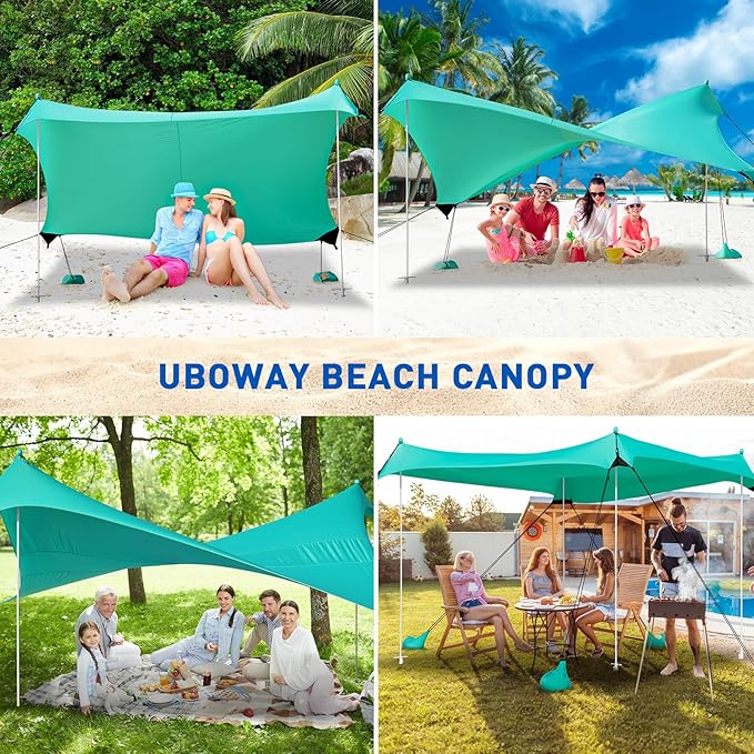 Camping Tent UPF50+ with 8 Sandbags, Beach Shade Canopy with Stability Poles and Big Ground Pegs, Pop Up Canopy for Camping, Picnics, 12X12FT Green