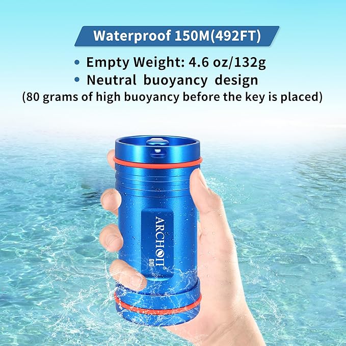 ARCHON Aluminum Alloy Waterproof Car Key Holder FOB Case, Keychain Dry Storage Box for Swimming,Diving Essential, Small Bag Kit for Boating