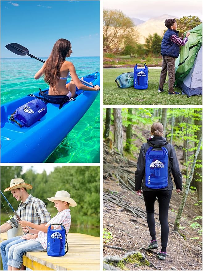 HEETA Dry Bag Waterproof for Women Men, 5L/10L/20L/30L/40L Roll Top Lightweight Dry Storage Bag Backpack with Phone Case for Travel, Swimming, Boating, Kayaking, Camping & Beach, 11 Transparent Colors