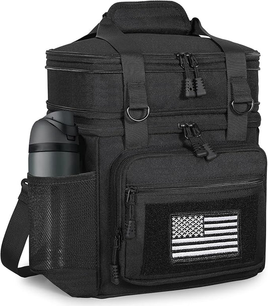 GLENKEY Double Deck Insulated Lunch Box, Expandable Large Lunch Bag Leakproof Cooler Bag Lunch Pail for Men Women Adults Work Shifts Travel Daytrip, 16L, Black