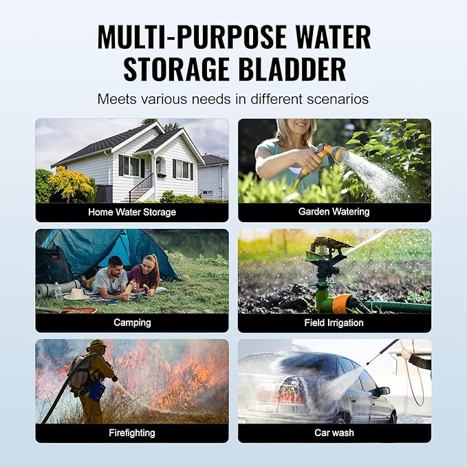 VEVOR 400L/105.7Gallon Water Storage Bladder, RV Water Tank, 1000D Blue PVC Collapsible Water Storage Containers, Large Capacity Soft Water Bag, Portable Water Bladder,Garden Irrigation, Camping