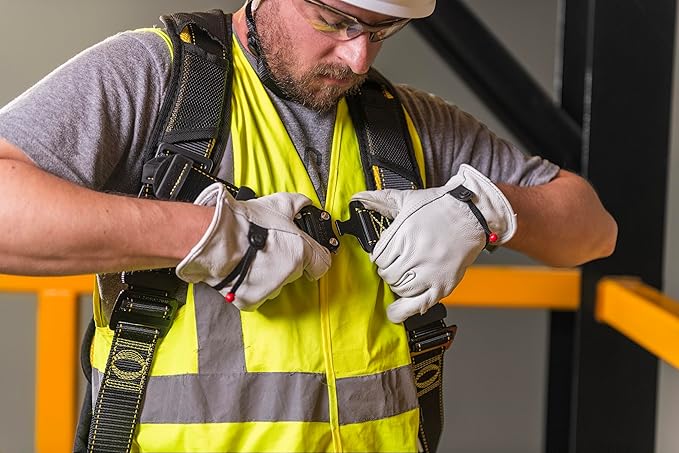 Guardian 21046 Cyclone Construction Harness with Comfort Shoulder Padding |Quick Connect Leg|OSHA & ANSI Compliant | Black/Yellow | M-L