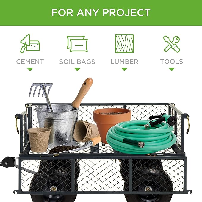 Best Choice Products Utility Garden Cart Wagon for Lawn, Yard w/Heavy-Duty Steel 400lb Weight Capacity, Removable Sides, Long Handle, 10in Tires - Gray