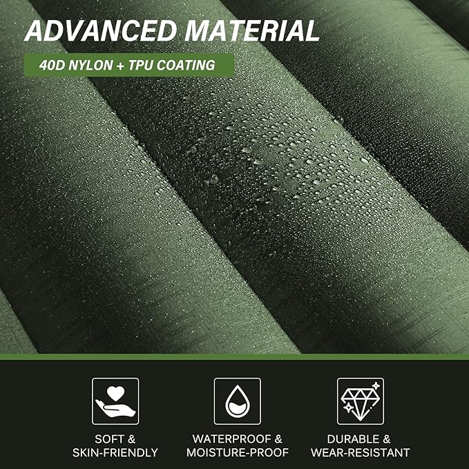 TOBTOS Inflatable Camping Sleeping Pad with Pillow, Thick 6 Inch Ultralight Sleeping Pad with Built-in Pump, Lightweight Sleeping Mat for Camping, Backpacking, Hiking, Tent (Green)