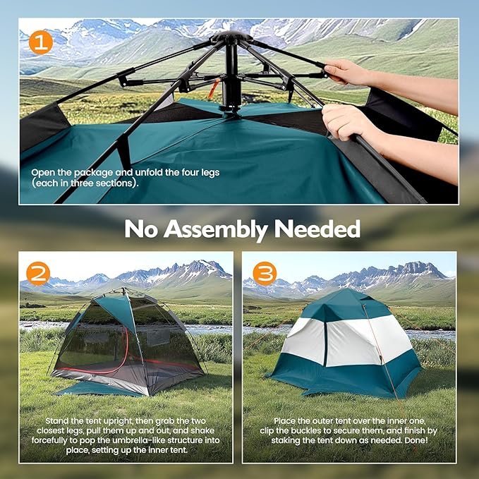 Camping Tent 2 Person, Waterproof & Blackout Double Layer Pop Up Outdoor Tent for Park, Picnic, Travel, Portable and Easy Setup, Slate Grey