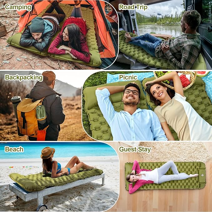 Night Cat Inflatable Sleeping Pads Mat Bed with Foot Pump and Pillow for Camping Backpacking Hiking Ultra-Light Compact Comfortable Extendable