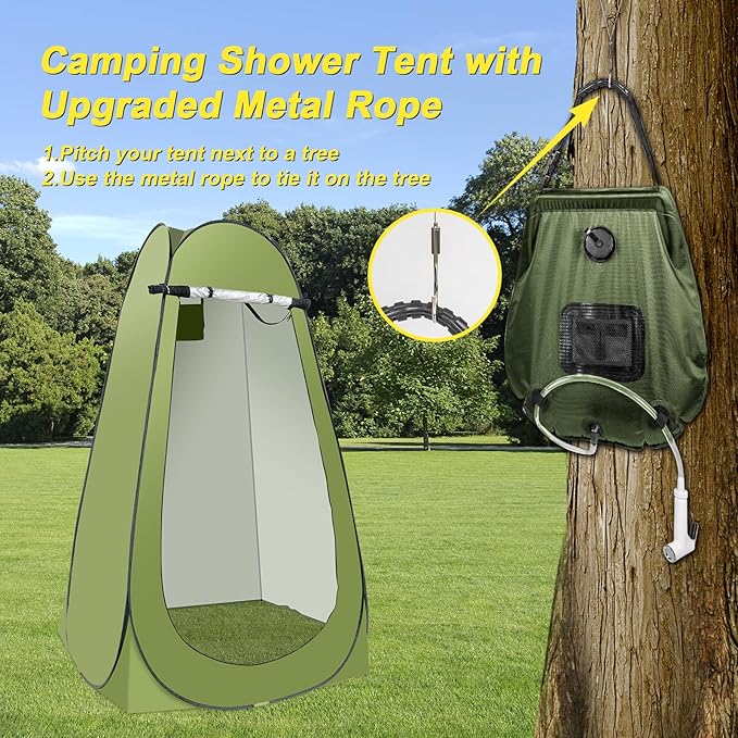 Portable Camping Privacy Tent, Outdoor Shower Tent Kit with 5 Gallon Shower Bag-(Nozzle Upgraded)