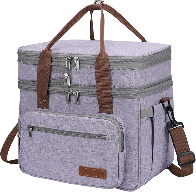 Maelstrom Lunch Bag Women,23L Insulated Lunch Box For Men Women,Expandable Double Deck Cooler Bag With Side Tissue Pocket,Lavender