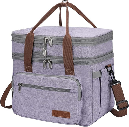 Maelstrom Lunch Bag Women,23L Insulated Lunch Box For Men Women,Expandable Double Deck Cooler Bag With Side Tissue Pocket,Lavender