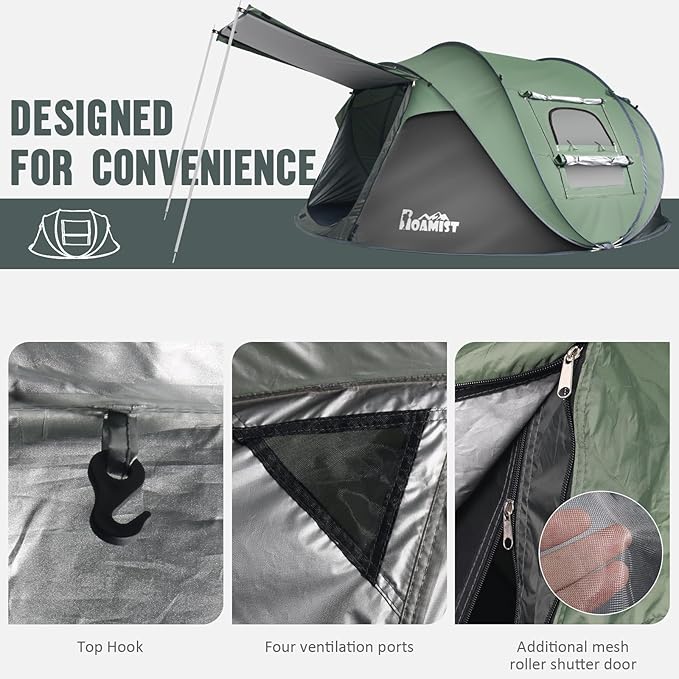 Tents for Camping, 2/3/4 Person Easy Pop Up Tents for Camping, Waterproof Windproof Automatic Setup Camping Tent with Extra Storage, 2 Doors Instant Family Tents for Hiking & Traveling