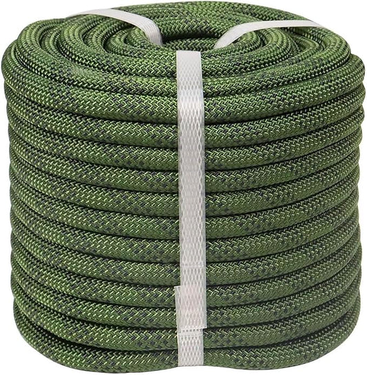 Double Braided Arborist Rope (1/2 in x 100 ft) Polyester Rope Bull Rope 48 Strands for Tree Work Climbing Pulling Swing Sailing, ArmyGreen/Black