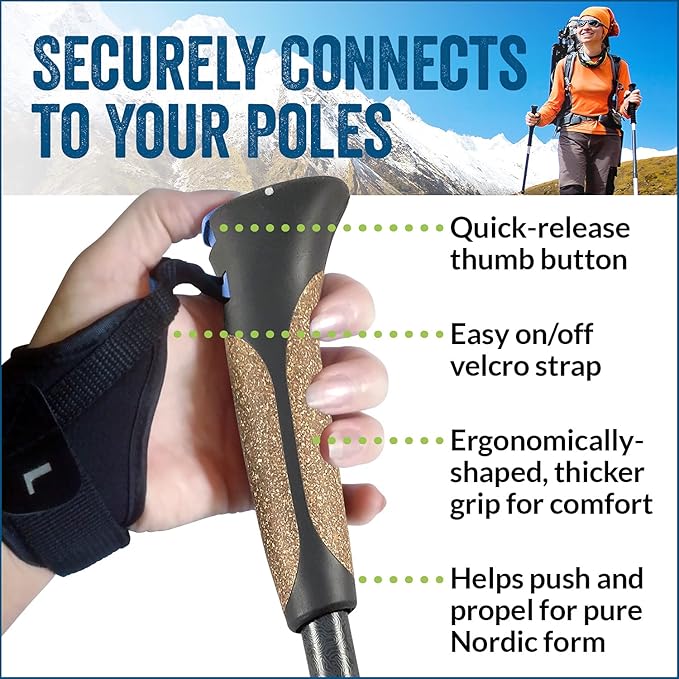 Official Nordic Walking Poles - True Classic Nordic Glove Grips, Lightweight, Adjustable, and Collapsible -2 Pieces w/flip Locks, Detachable Feet and Travel Bag by York Nordic - Heights 5'4"-6'2"