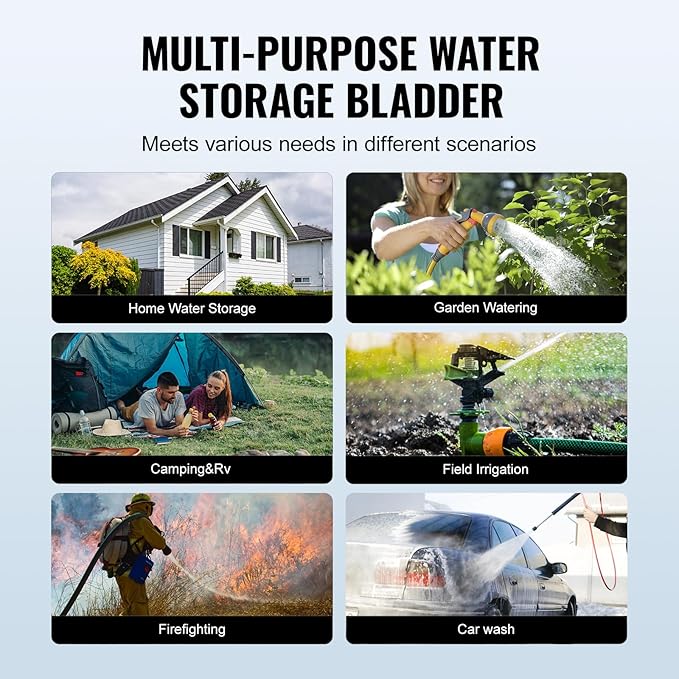 VEVOR 1000L/264 Gallon Water Storage Bladder, RV Water Tank, 1000D Blue PVC Collapsible Water Storage Containers, Large Capacity Soft Water Bag, Portable Water Bladder, for Garden Irrigation, Camping