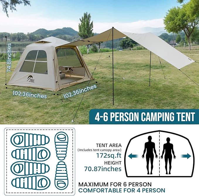 TAILI Inflatable Blow Up Tent for Camping with Hand Pump for 2/4/6/8 Person, Easy Setup Outdoor Inflatable Oxford Waterproof Air Tent House for Family Camping Adult
