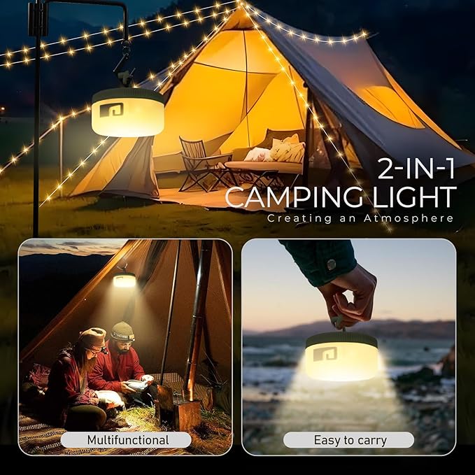 Camping String Lights Outdoor Warm Lighting,1500mAh USB Portable Rechargable Camping Lights String 26.2FT with 5 Lighting Modes,Waterproof Camping Tent Lights for Party&Halloween(Green)