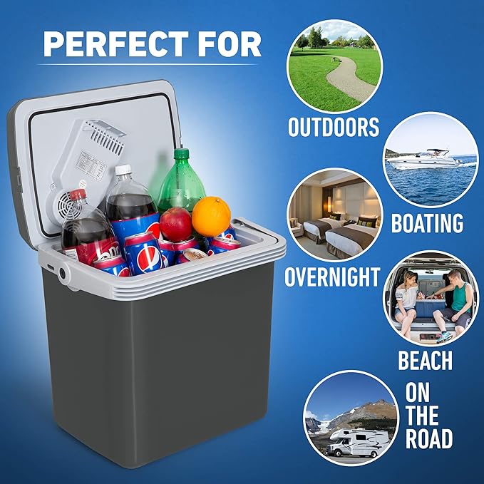 Electric cooleK-Box Electric Cooler and Warmer for Car and Home - 34 Quart (32 Liter) - Dual 110V AC House and 12V DC Vehicle Plugs