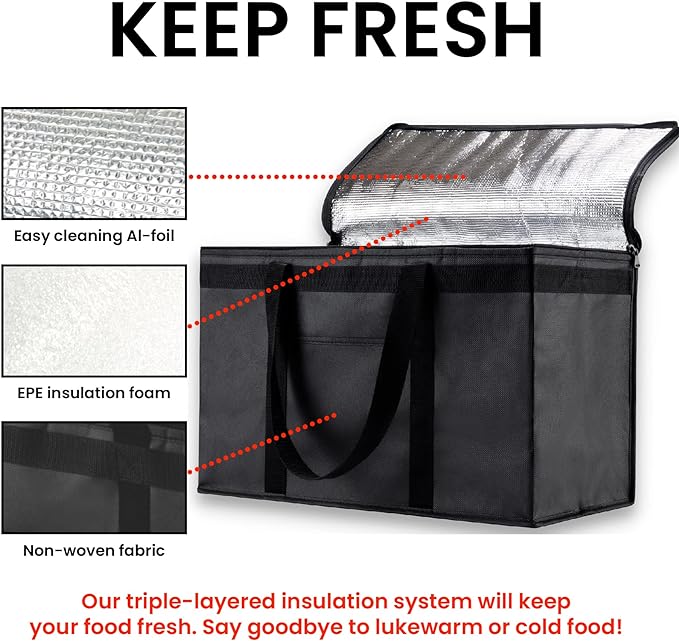 NZ home XXL Insulated Cooler Bag and Food Warmer for Delivery & Grocery Shopping with Zippered Top, Gray (1 Pack)