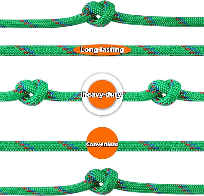 Wellmax Diamond Braid Nylon Rope - 3/8 Inch by 50 Feet Green Color - Extra Strength, Sunlight and Weather Resistant - Heavy Duty Construction