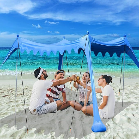 Beach Shade Tent,Beach Sunshade Canopy UPF 50+UV Protection,10x10 Ft Beach Shelter with 4 Sandbags and Thick Stability Poles,Sand Shovel,Ground Pegs,Carry Bag,Camping,Backyard Fun,Outdoor Canopy Tent