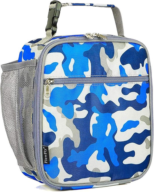 FlowFly Kids Lunch box Insulated Soft Bag Mini Cooler Back to School Thermal Meal Tote Kit for Girls, Boys, Camo
