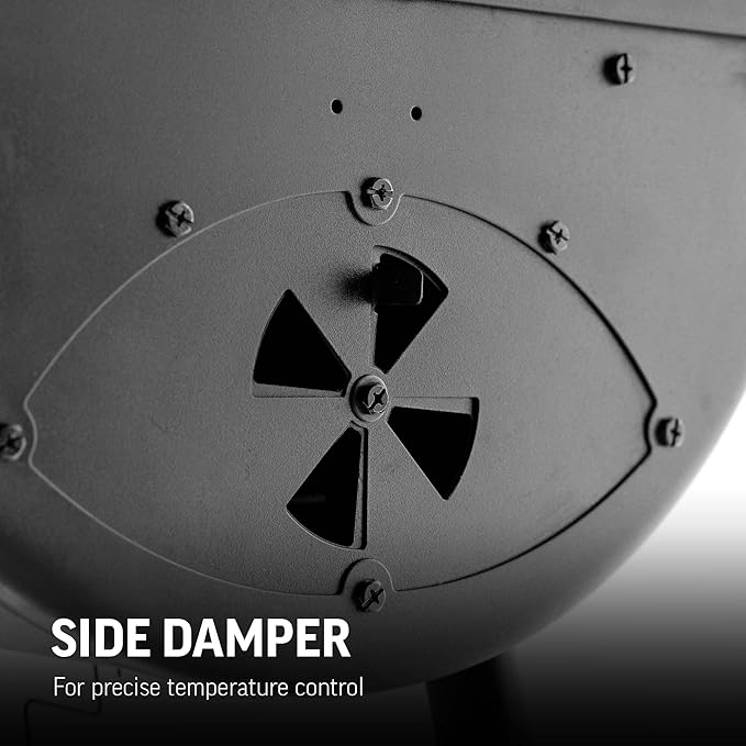 Char-Griller® Portable Charcoal Grill and Side Fire Box Attachment for Texas-Style Offset Smoking Methods with 250 Cooking Square Inches in Black, Model E82424