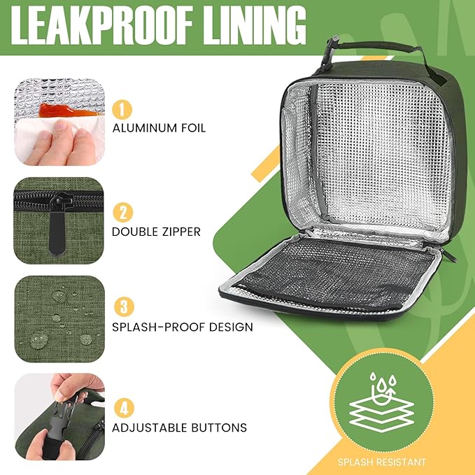 Lunch Bag for Men/Women, Reusable Lunchbox for Adult, Small Insulated Lunch box, Lunch Tote Bag for Office, Work, Picnic - Green