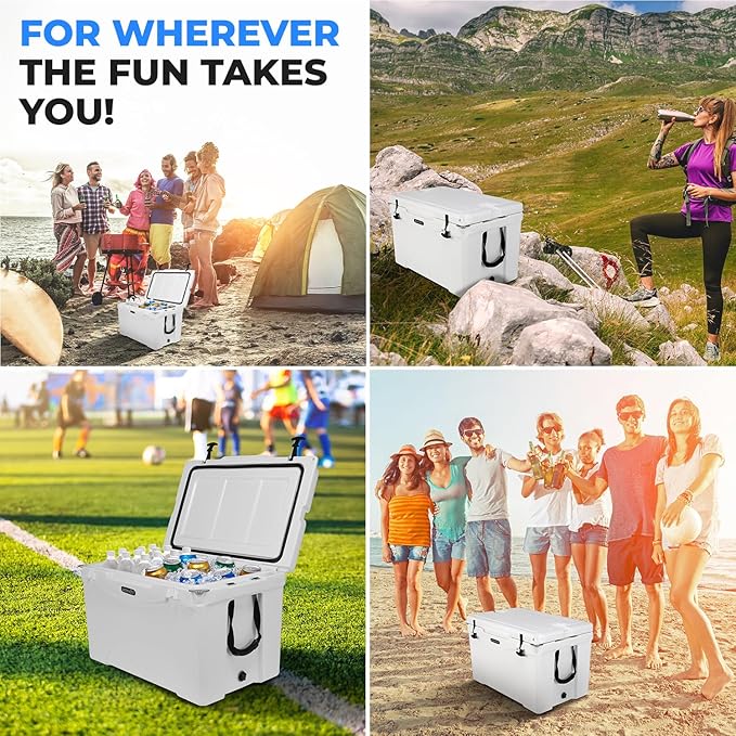 SereneLife 75-Quart Heavy-Duty Portable Cooler Box – Holds 63 Cans, 2L Bottles Upright – 5-Day Ice Retention – Rugged Ice Chest for Camping, Tailgating, Fishing, Beach & Outdoor Use (White)