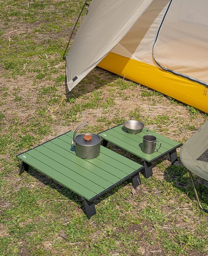 iClimb Ultralight Compact Mini Beach Picnic Folding Alu. Table with Carry Bag, Two Size (Green, L)
